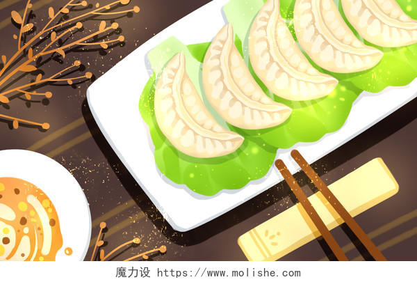 卡通手绘立冬节气饺子水饺食物美食原创插画海报